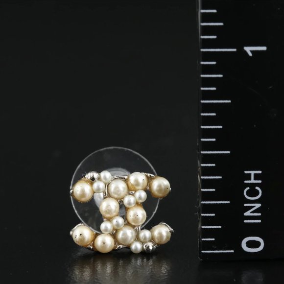 Chanel CC Logo Faux Pearl Stud Earrings - Picture 6 of 16